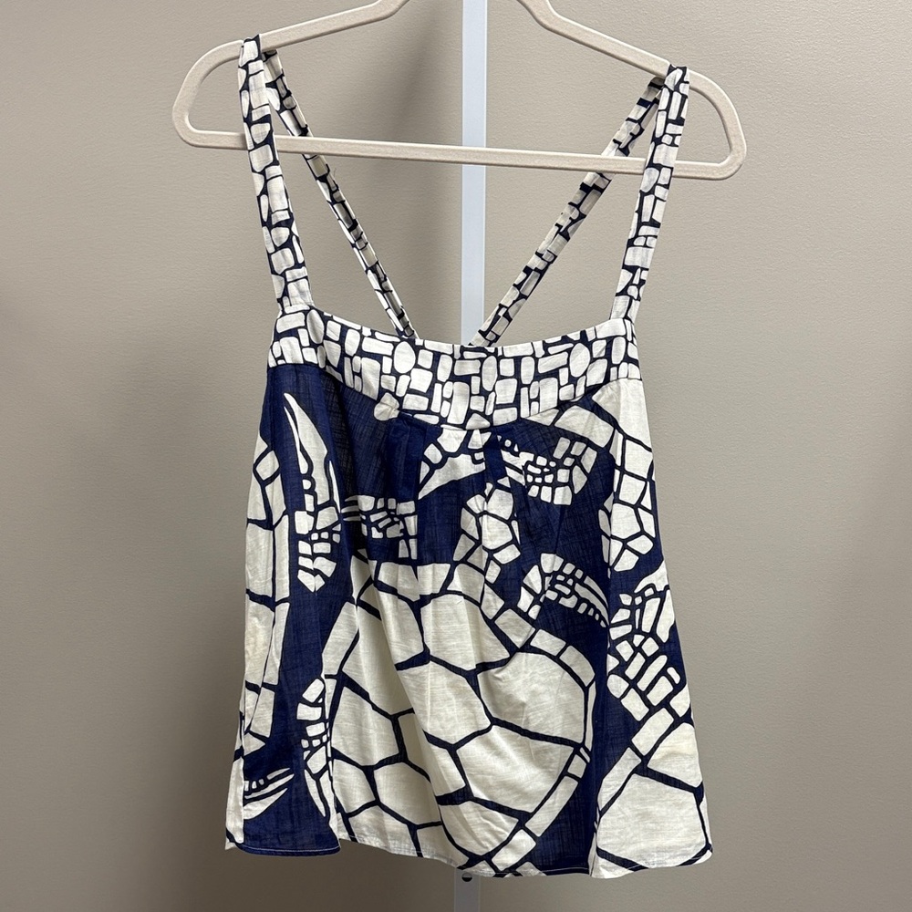 J. Crew Navy and Cream Patterned Camisole